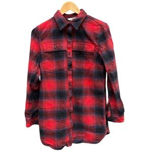 LL Bean Women's Signature Chamois Tunic Buffalo Plaid Button Up Heavy Shirt S